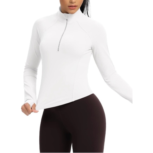 New colorskin Cropped Sport Jacket Half Zip White M Thumb Holes Athletic Workout - Picture 8 of 11